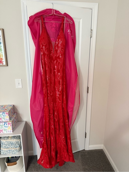 Jovani Dresses & Skirts - Jovani Red Sequin Plunging Neck Prom Dress